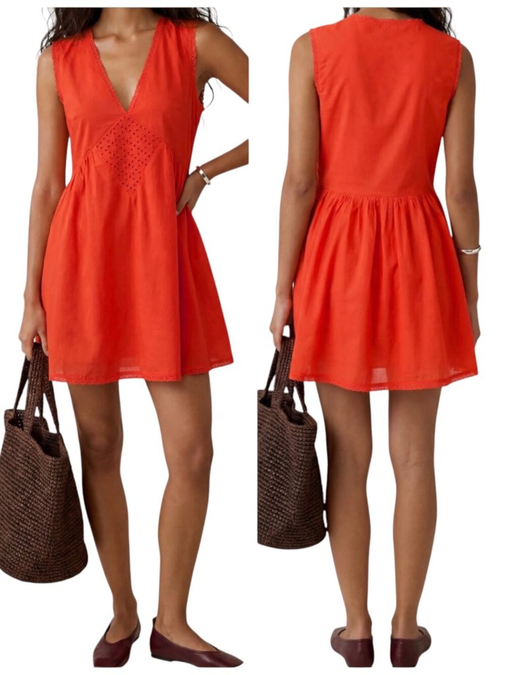 Kourt Tatiana Cotton Mini Dress Large Red Orange Crochet NWT